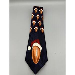 Fratello Football Santa Hat Tie Navy Blue Christmas Holiday Sports Necktie